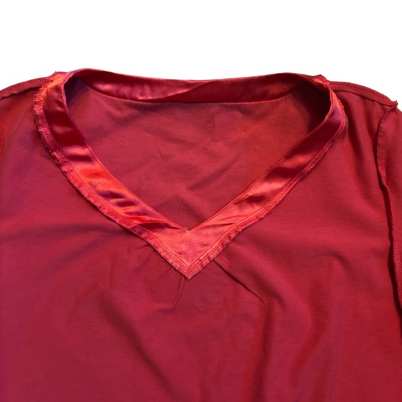 Vintage Sun and Moon Patch Red Satin Trim V-Neck Longsleeve Top (L-XL)