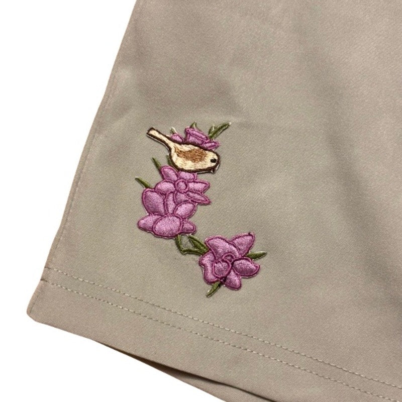 Vintage Birds and Purple Flowers Patch Embellished Sage Green NWT High-Waisted Shorts (XXL)
