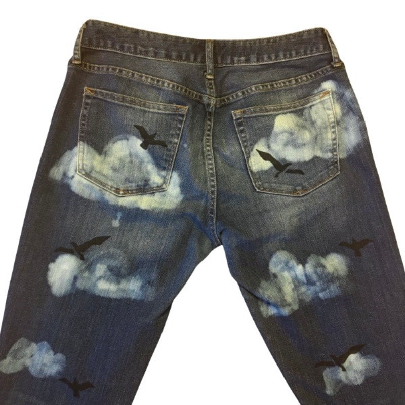 “Blackbirds Fly” Upcycled Medium Curvy Bootcut Jeans (29 R)