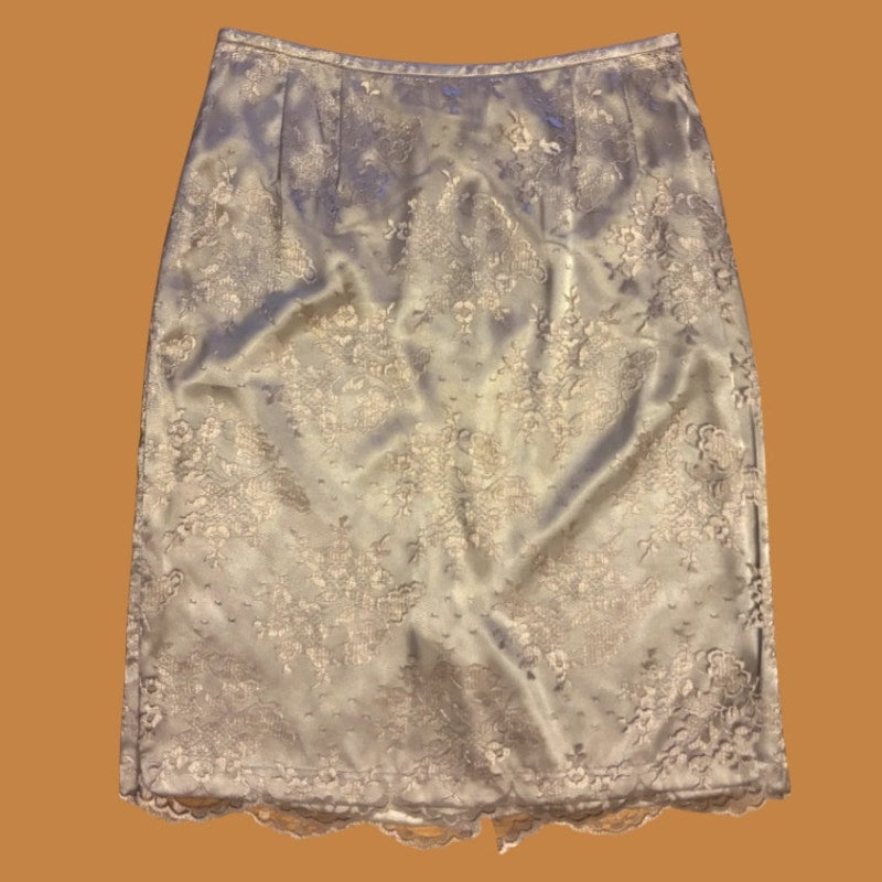 NWT Y2K Violet-Grey & Champagne Lace Kasper & Co Pencil Skirt (EU 40)