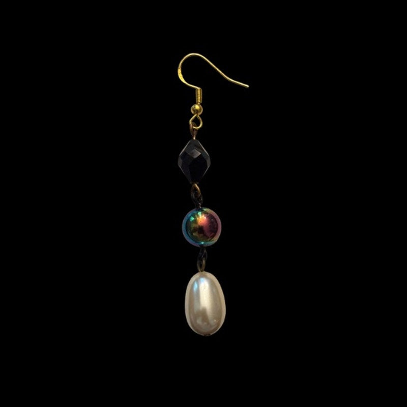 Baroque-inspired Black, Rainbow, Costume Pearl Beaded Drop Earrings