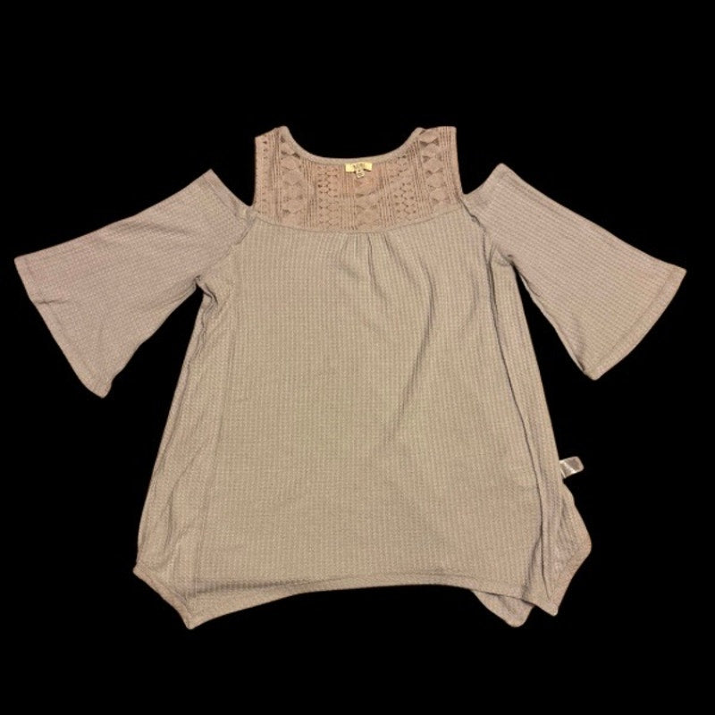 Lavender Lace Cold Shoulder Knit Slouchy Sweater (M)