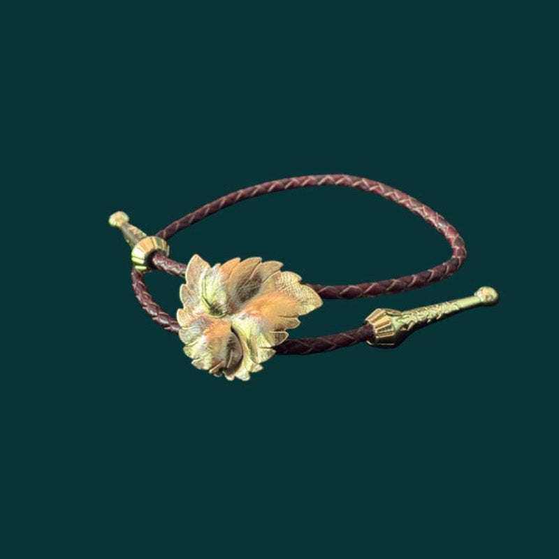 Upcycled Vintage Gold Toned Leaf Bolo Bracelet