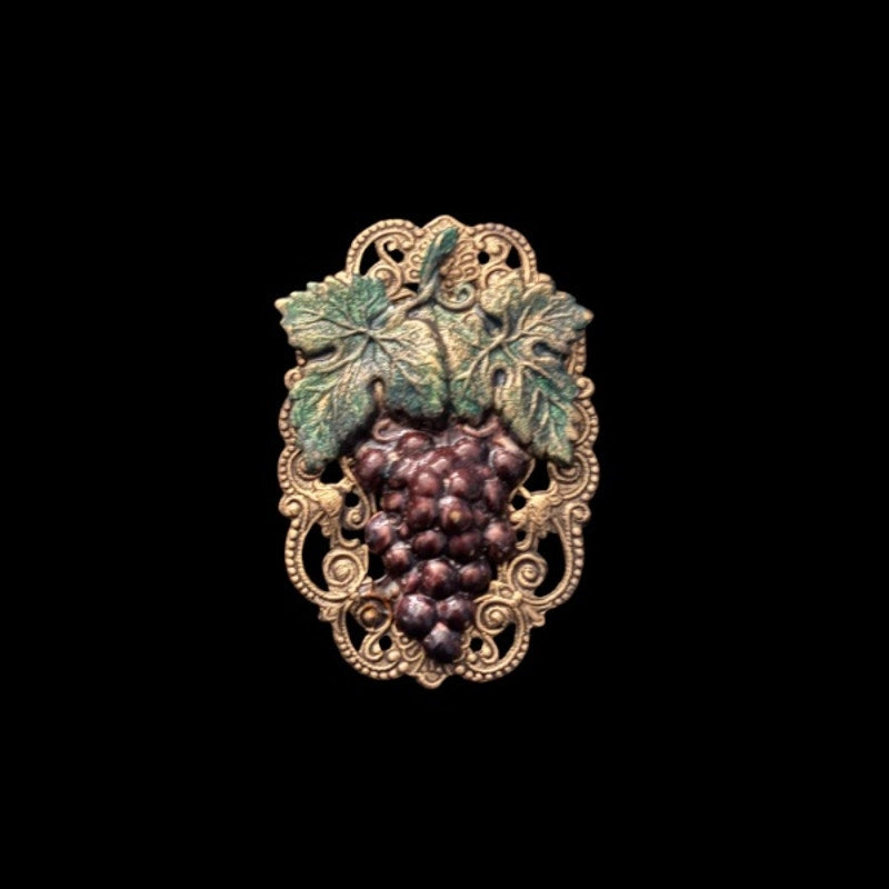 Vintage Studio 229 Brass Filigree Frame Grapevine Bunch of Red Grapes Brooch