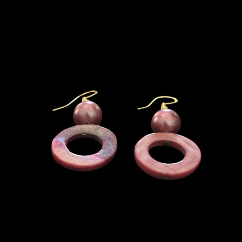 Fuchsia Pink Pearl & Mother-of-Pearl Ring Earrings