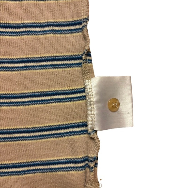 Vintage Embroidered Daisy Patch Striped Sand/Blue Cotton Quarter Button Down Sleeveless Shirt (Large)