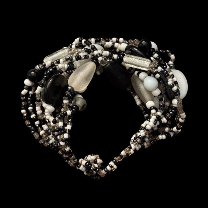 Vintage Beaded Funky Black and White Bracelet