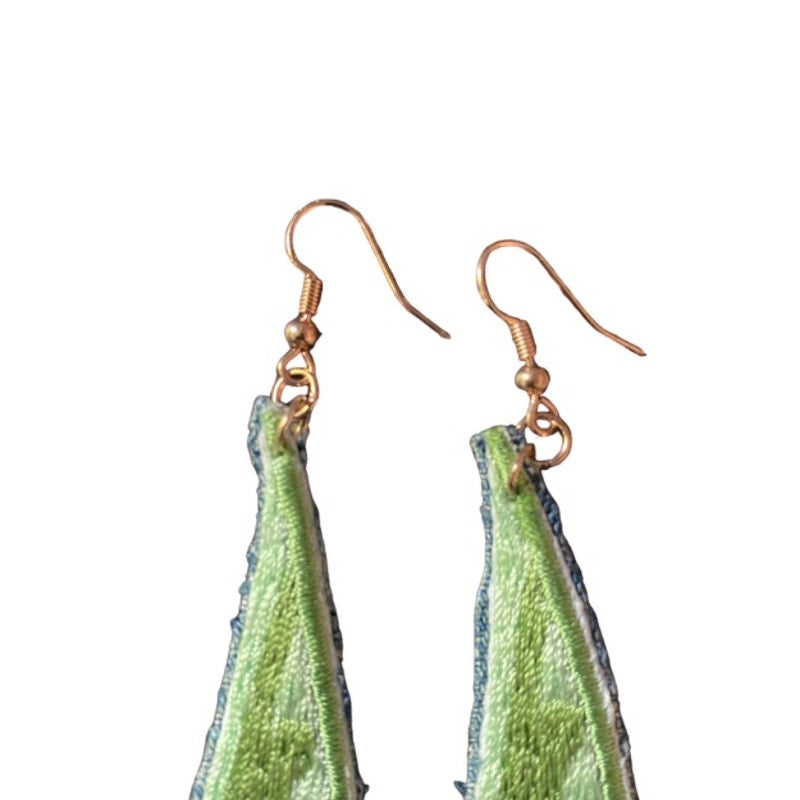 Upcycled Vintage Pastel Orange Tulip Embroidered Patch + Denim Earrings (Upside Down)