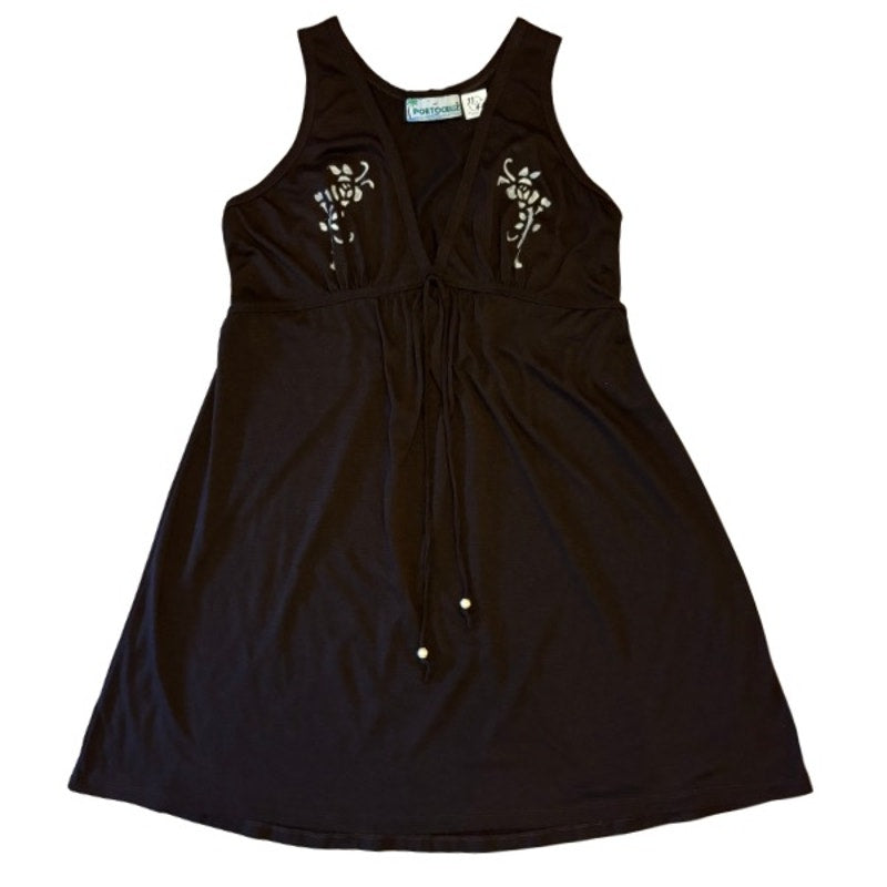 Y2K Chocolate Brown Painted Roses Halter-Style Babydoll Mini-Dress (M)