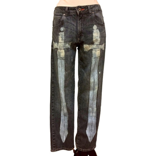 Two of Swords Jeans | OOAK Handpainted (33 x 30)