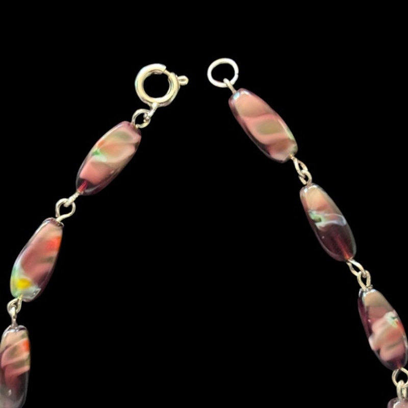 Purple/Blue/Red Swirl Glass Beaded Chain Anklet (L-XL)