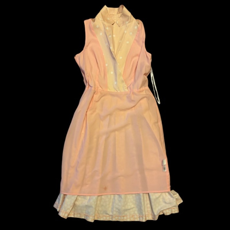 Cherry Blossom Pink & White Polka Dot Sleevless A-Line Shirtwaist Dress (M)