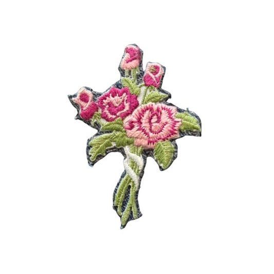 Two-toned Pink Rose Bouquet Vintage Embroidered Patch Pin
