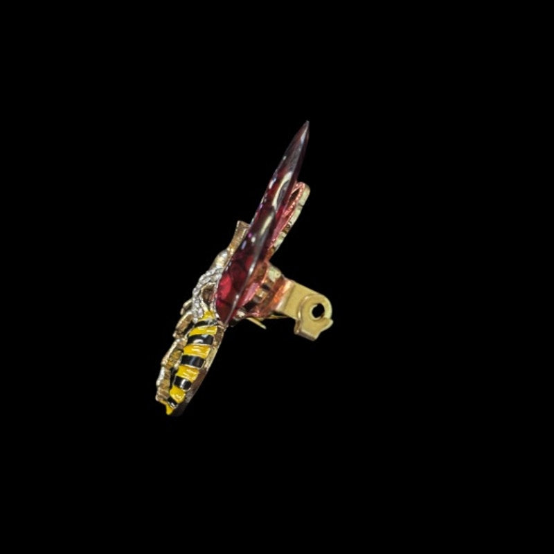 Vintage Rhinestone Gold-Toned Pink Glitter Winged Bee Pin