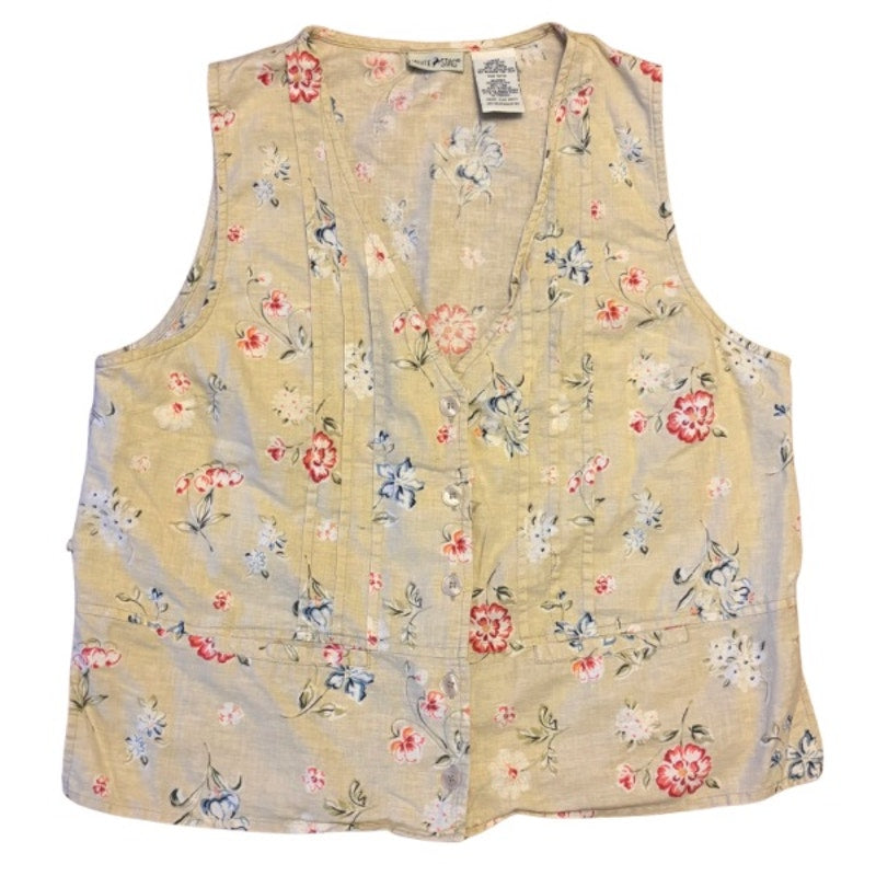 Y2K Beige & Pink Floral Pattern Button Down Vest Top