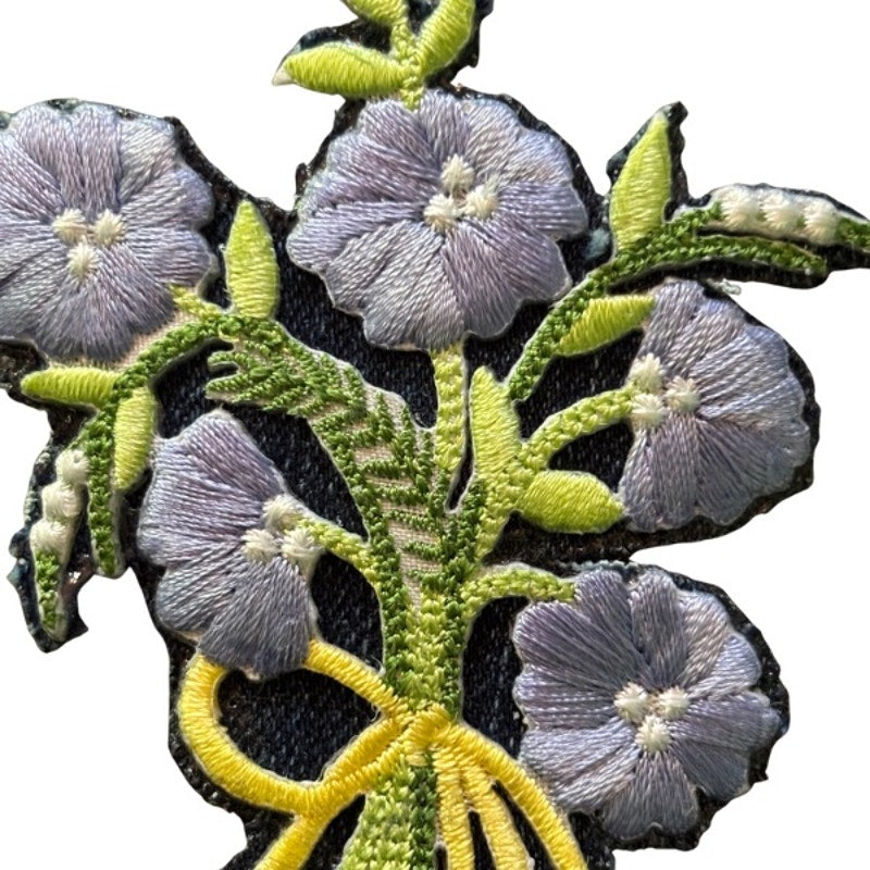 Periwinkle Blue Flower Bow Bouquet Vintage Embroidered Patch Pin