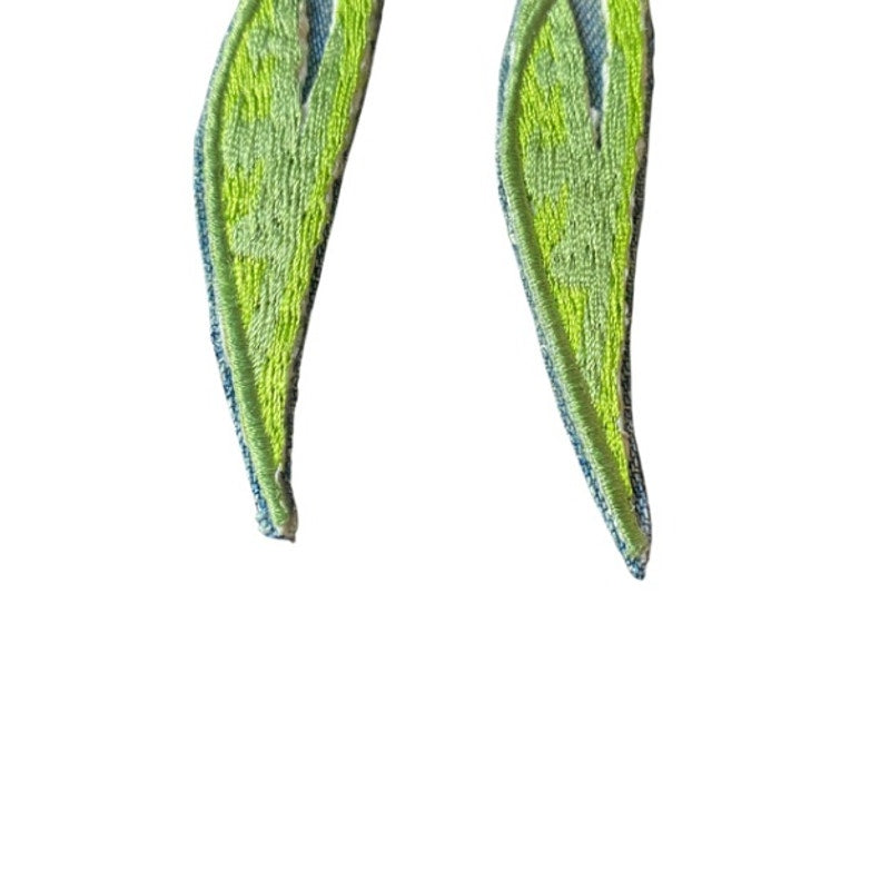 Upcycled Vintage Pastel Orange Tulip Embroidered Patch + Denim Earrings (Upside Down)