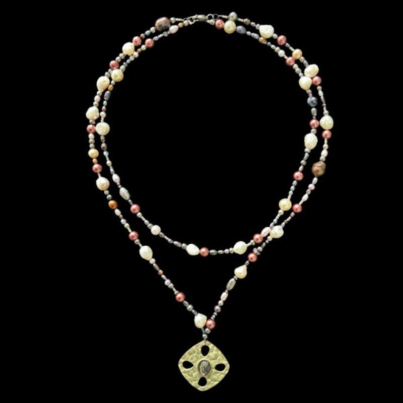 The Royal Buccaneer | Multicolor Double Strand Pearl Bead Pendant Choker Necklace