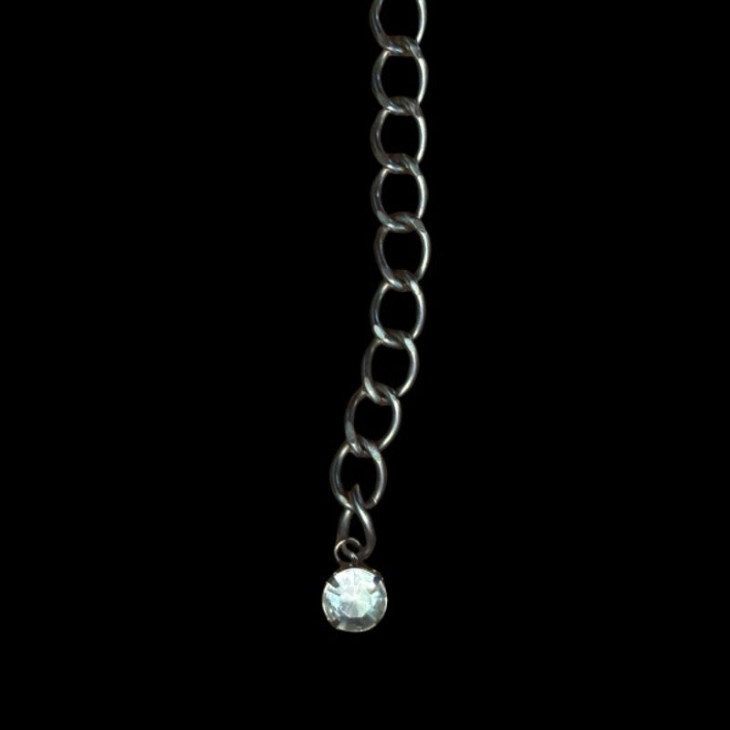 Y2K Silver Rhinestone Heart Chain Belt (fits up to XL)