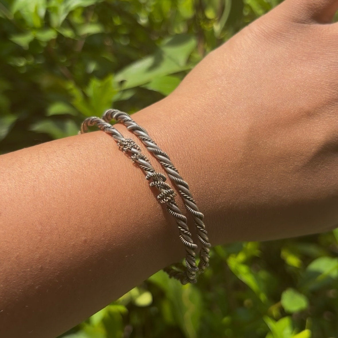 Set of 2 Vintage Silver Wrapped Wire Bangles