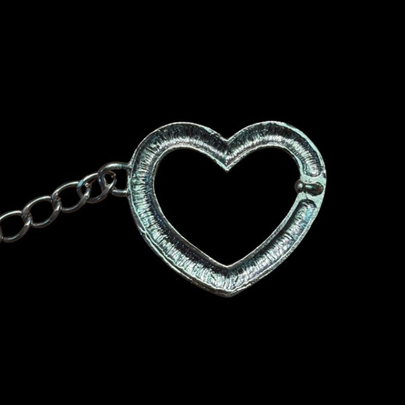 Y2K Silver Rhinestone Heart Chain Belt (fits up to XL)