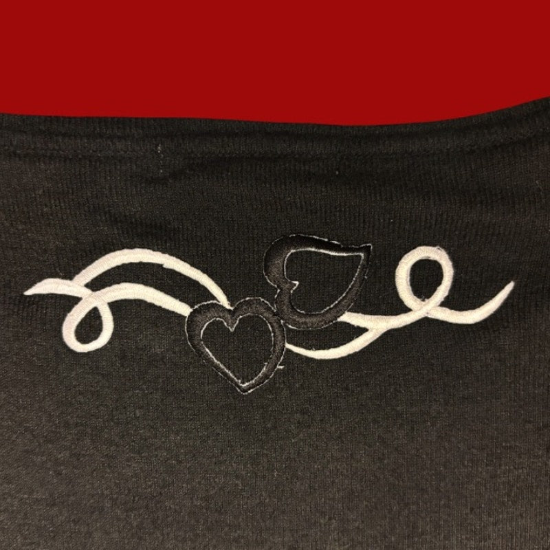 Vintage Black & White Heart Scroll Patch Upcycled Long-Sleeve Shirt (L)