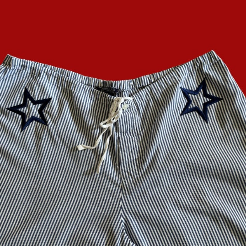Vintage Navy Star Patch Blue and White Striped Cotton Lounge Pants (L)