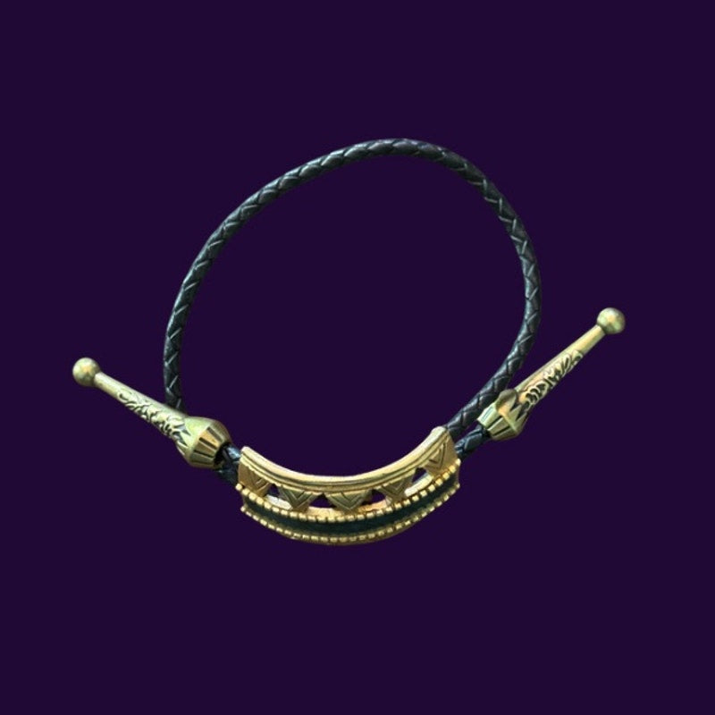Upcycled Vintage Art Deco Gold and Green Curved Rectangle Bar Bolo Bracelet