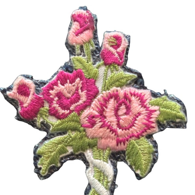 Two-toned Pink Rose Bouquet Vintage Embroidered Patch Pin