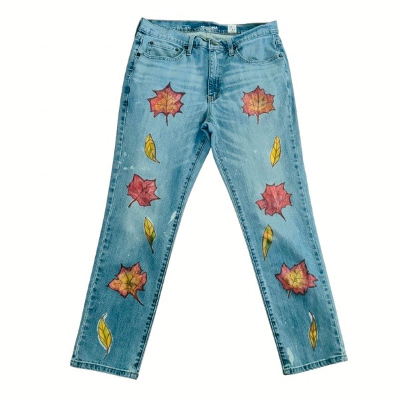 “Falling Leaves” Upcycled Slim Fit Light Wash Jeans (34 x 30)