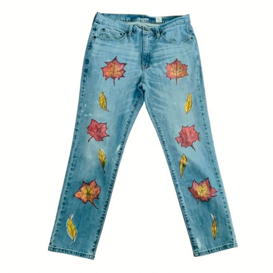 “Falling Leaves” Upcycled Slim Fit Light Wash Jeans (34 x 30)