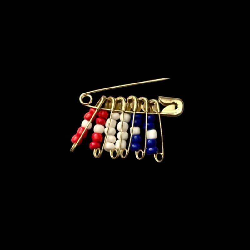 Vintage Tiny Red White & Blue Beaded Safety Pins Pin