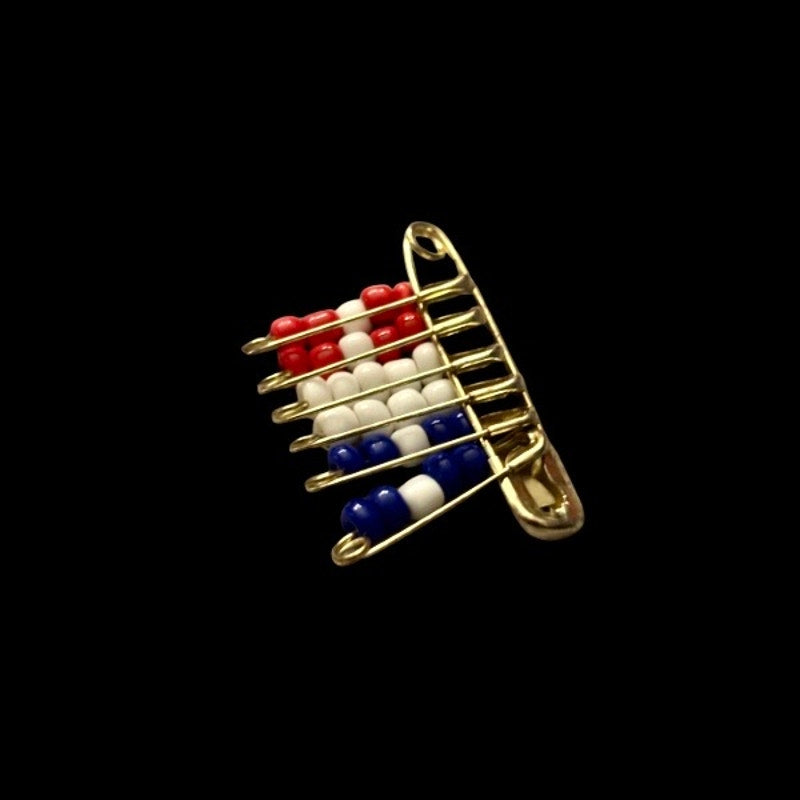 Vintage Tiny Red White & Blue Beaded Safety Pins Pin