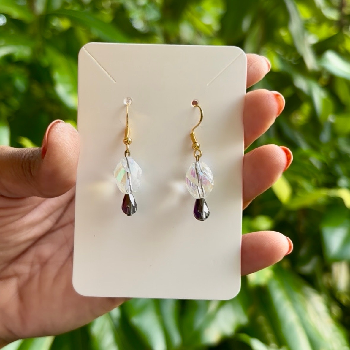 Morning Dewdrops | Clear AB Crystal & Colorshift Silver/Bronze/Purple Drop Earrings