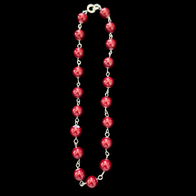 Bordeaux Red Beaded Chain Anklet (XL)