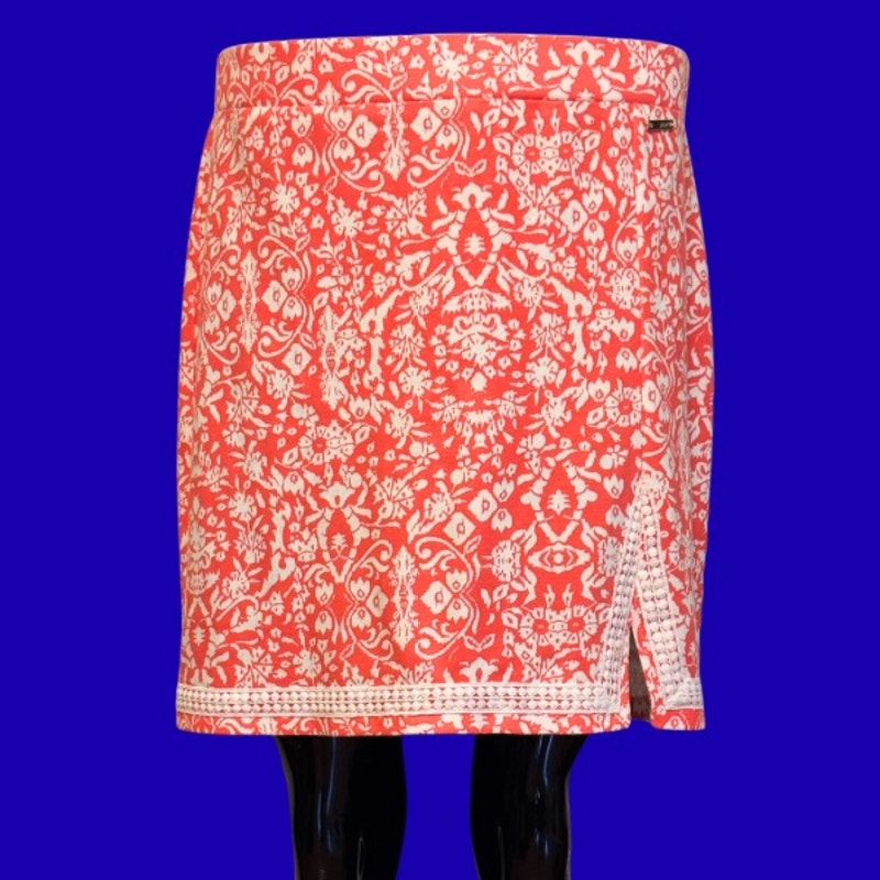 Coral Orange & White Flower Print Split-Hem Skort (L)