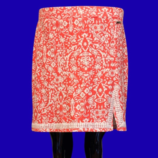 Coral Orange & White Flower Print Split-Hem Skort (L)