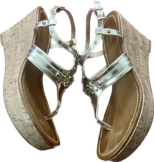 Metallic Gold Liz Claiborne Strappy Cork Wedge Sandals (9M)