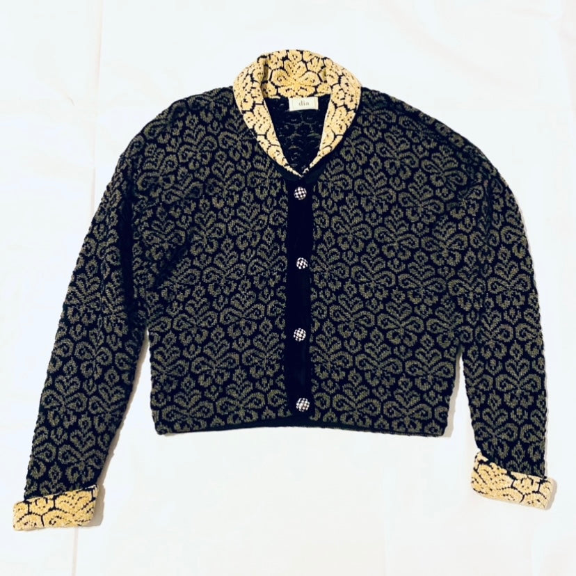 🔔 *RARE VINTAGE* 90’s Dia North of Boston Black & Sage Green Damask Button Down Sweater
