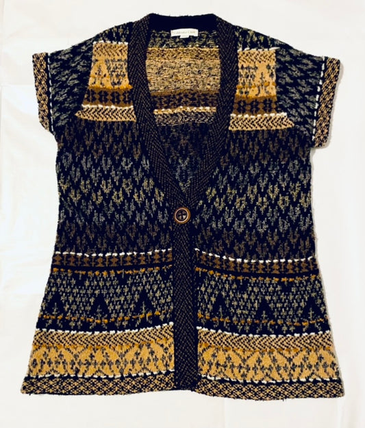 90s- Style Coldwater Creek Fair Isle Knit Short-sleeve Cardigan Sweater (M)