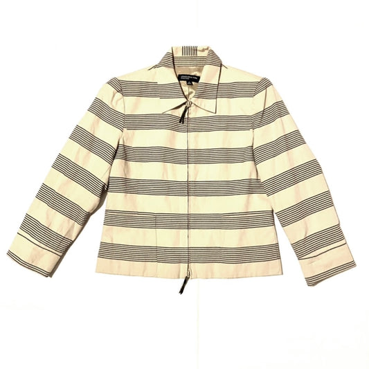 Y2K Zip-up Striped Beige & Black Striped Cotton Jacket (8)