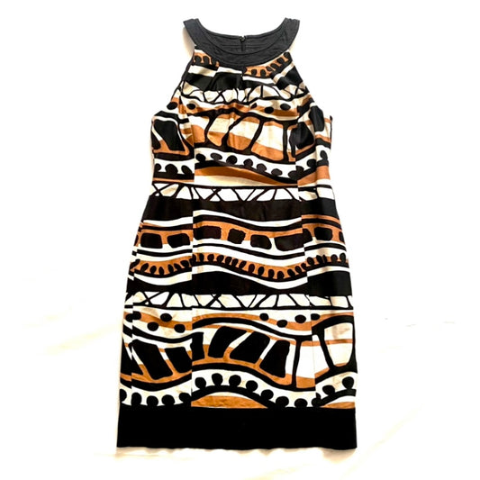 Terracotta, Black & White Abstract Sleeveless Mod Dress (8)