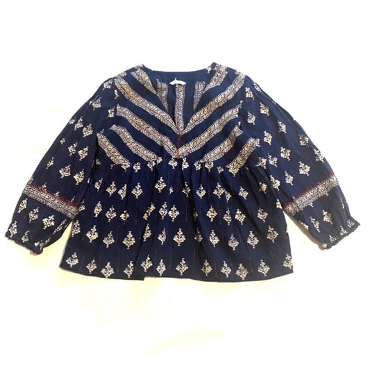 Lucky Brand Women’s Cotton Navy/White/Red Embroidered Boho Blouse (M)