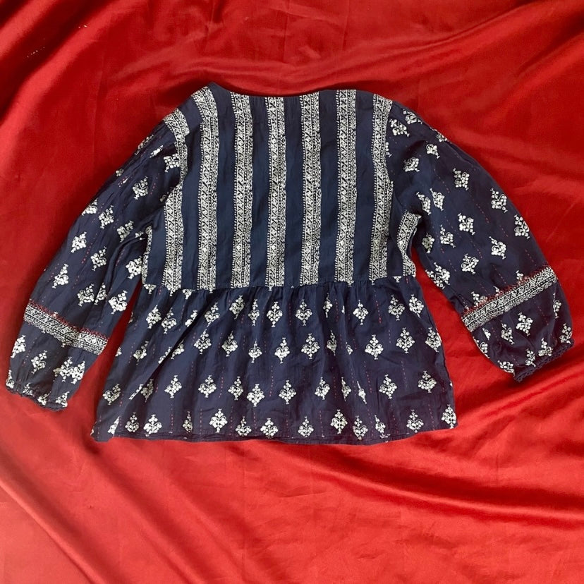 Lucky Brand Women’s Cotton Navy/White/Red Embroidered Boho Blouse (M)