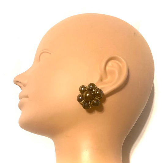 Vintage Bronze & Purple Chrome Bead Flower Stud Earrings