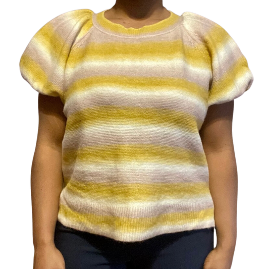 Goldenrod Yellow Striped Puffed Sleeve Knit Shirt (L)