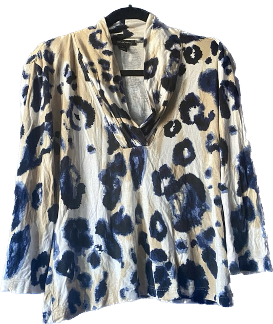 St. John Navy Blue & Cream Leopard Print Top (L)