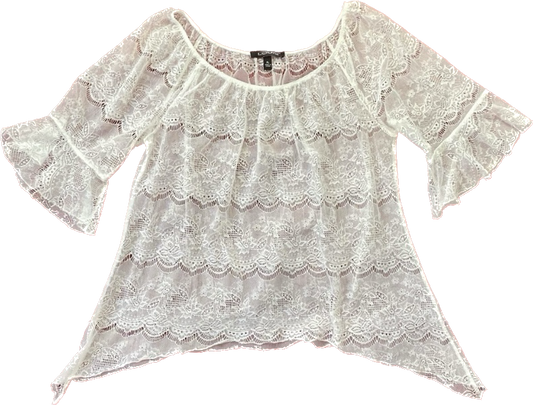 Ivory White Sheer Lace Bell Sleeve Top (Petite Large)